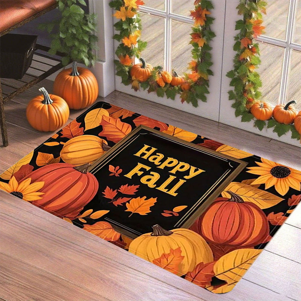 syligr Halloween Thanksgiving Doormat with Maple Leaf & Pumpkin Patterns - Non-Slip Floor Mat for Entryway, Kitchen, Porch, Fall Harvest Decor Rug with Anti-Fatigue Backing, Gift for Thanksgiving