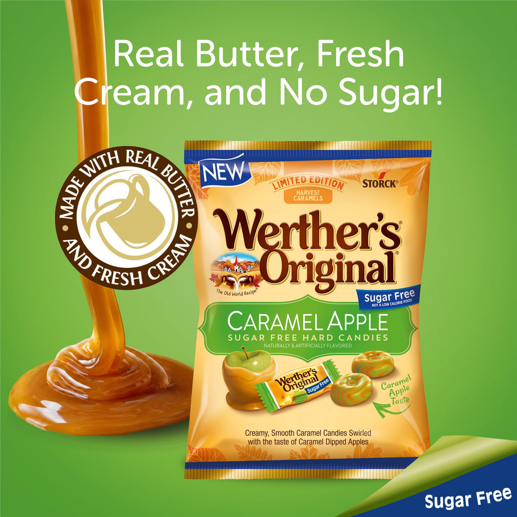 Werther's Original Sugar Free Caramel Apple Hard Candies, Limited Edition Fall Harvest, 5 oz Bag