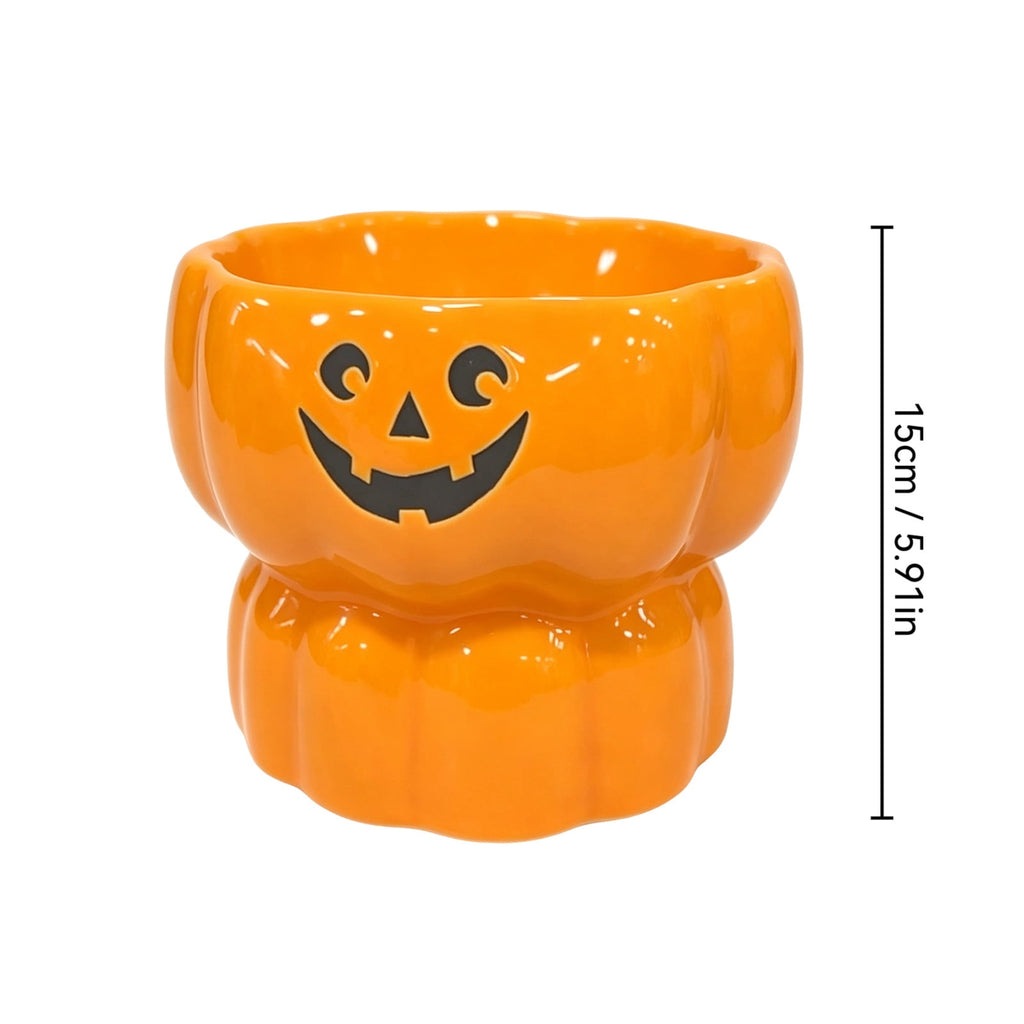 Diceymbol Halloween Pumpkin Snack Bowl Stand Collapsible Broomstick Candy Tray for Cupcakes & Desserts, Resin Serving Platter with Ceramic Pumpkin Bowls