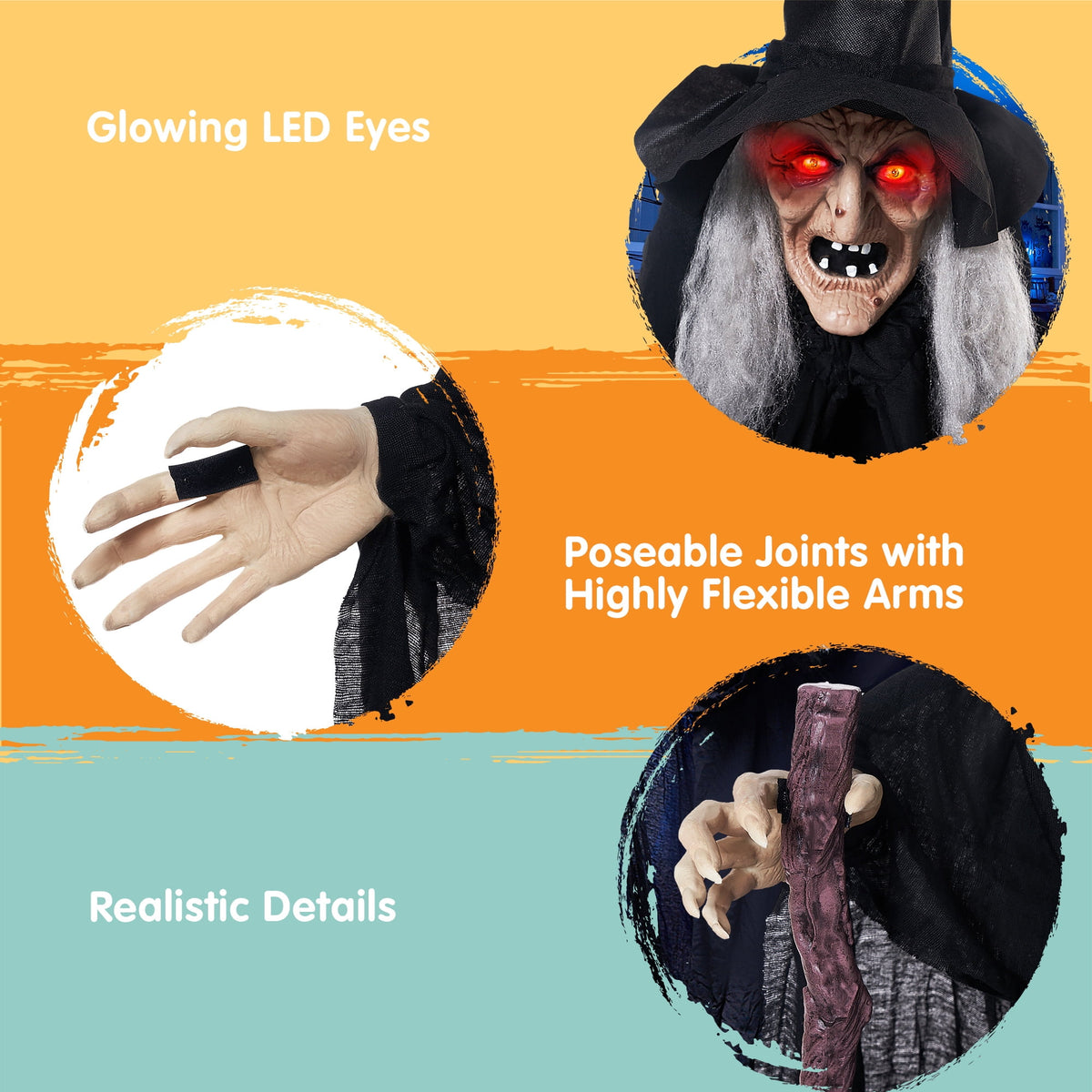 Joyfy 62"Halloween Standing Hunchback Witch with Light, Animatronics Large Halloween Decorations Outdoor, Radar Motion Activated with Creepy Sound & Eyes and Moving Head for Yard Garden Haunted Hous