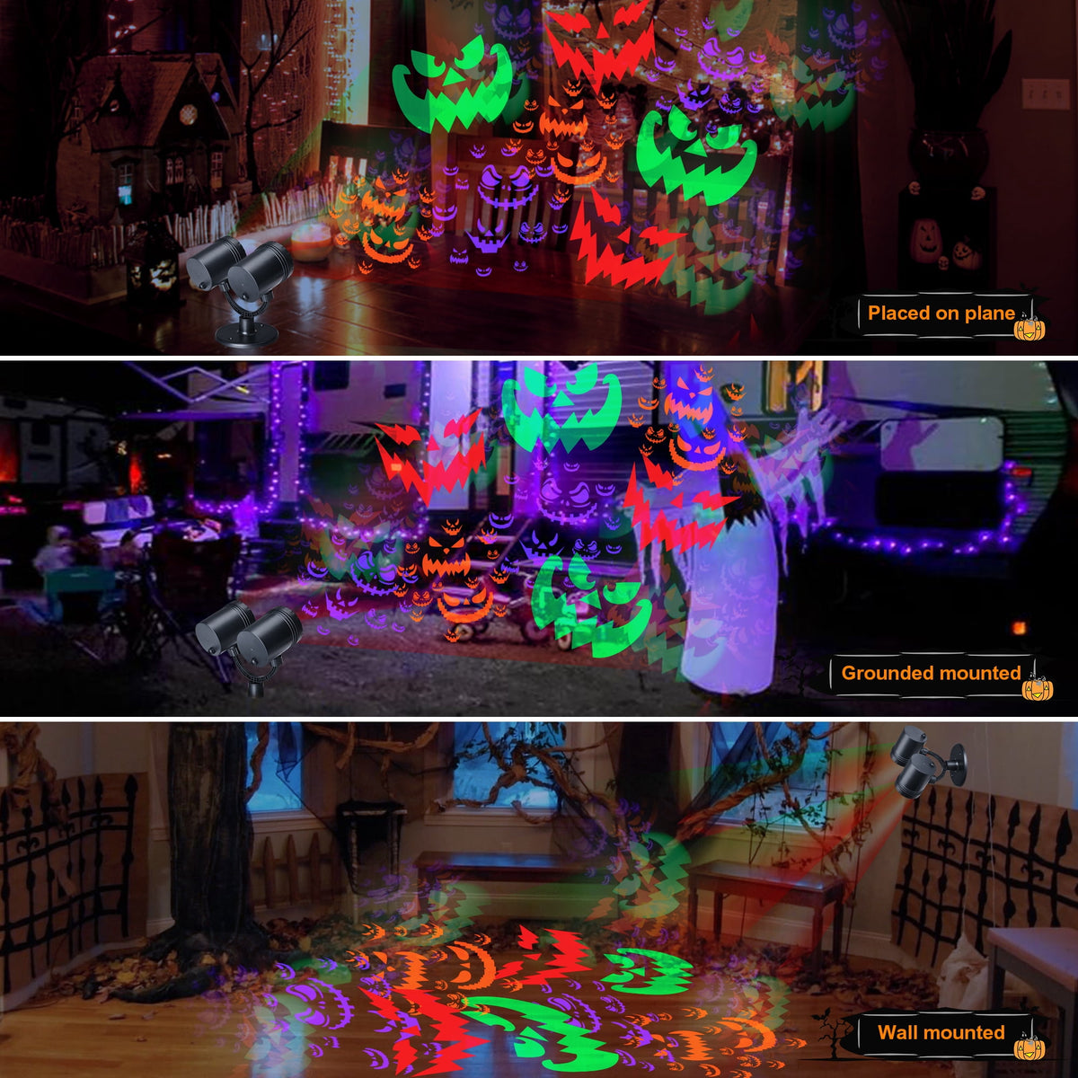 Halloween Projector Lights, Double Head Dynamic Halloween Decorations Lights with Timer, Waterproof Indoor Outdoor Decor for Home Party Garden