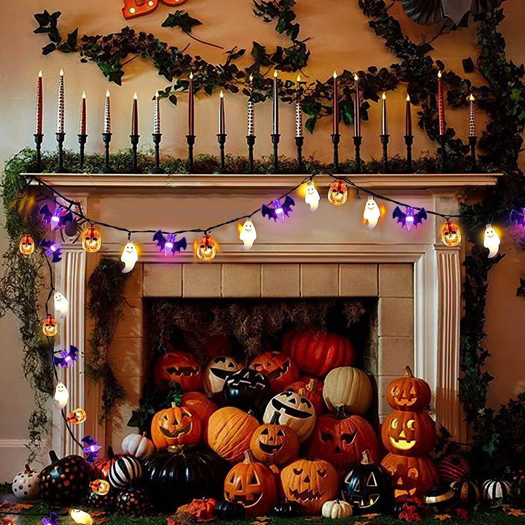 Halloween Lights, 20FT 30 LED Waterproof 3D Pumpkin Bat Ghost Battery Operated String Lights with Timer - 8 Lighting Modes Fairy Light for Window Indoor Outdoor Decor Halloween Party Decorations