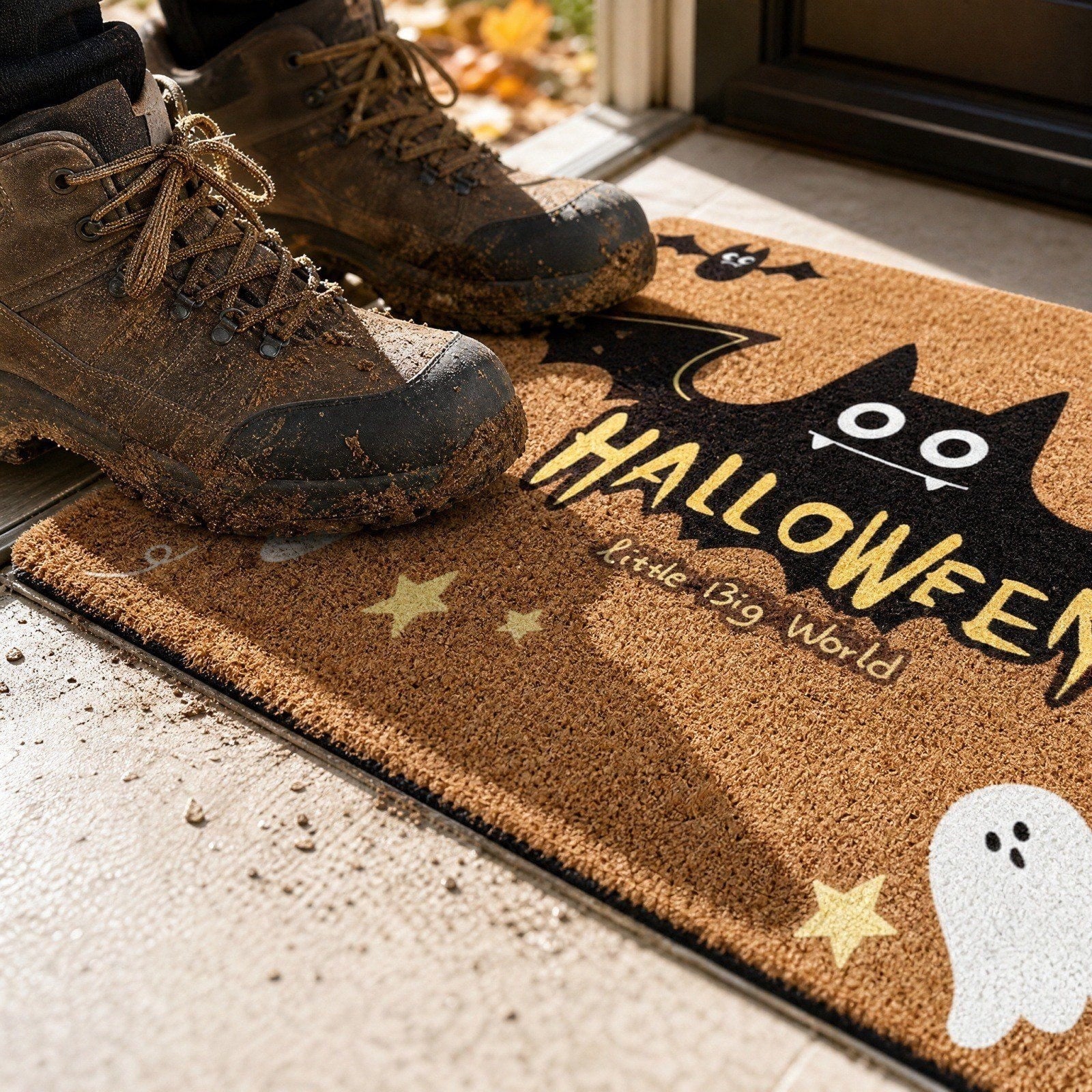 Halloween Doormat Vintage Retro Style Mat 23.6x15.7in Secure-Grip Absorbent Coir Look Entryway Rug for Front Porch Indoor Outdoor Decor by OVFUIZ
