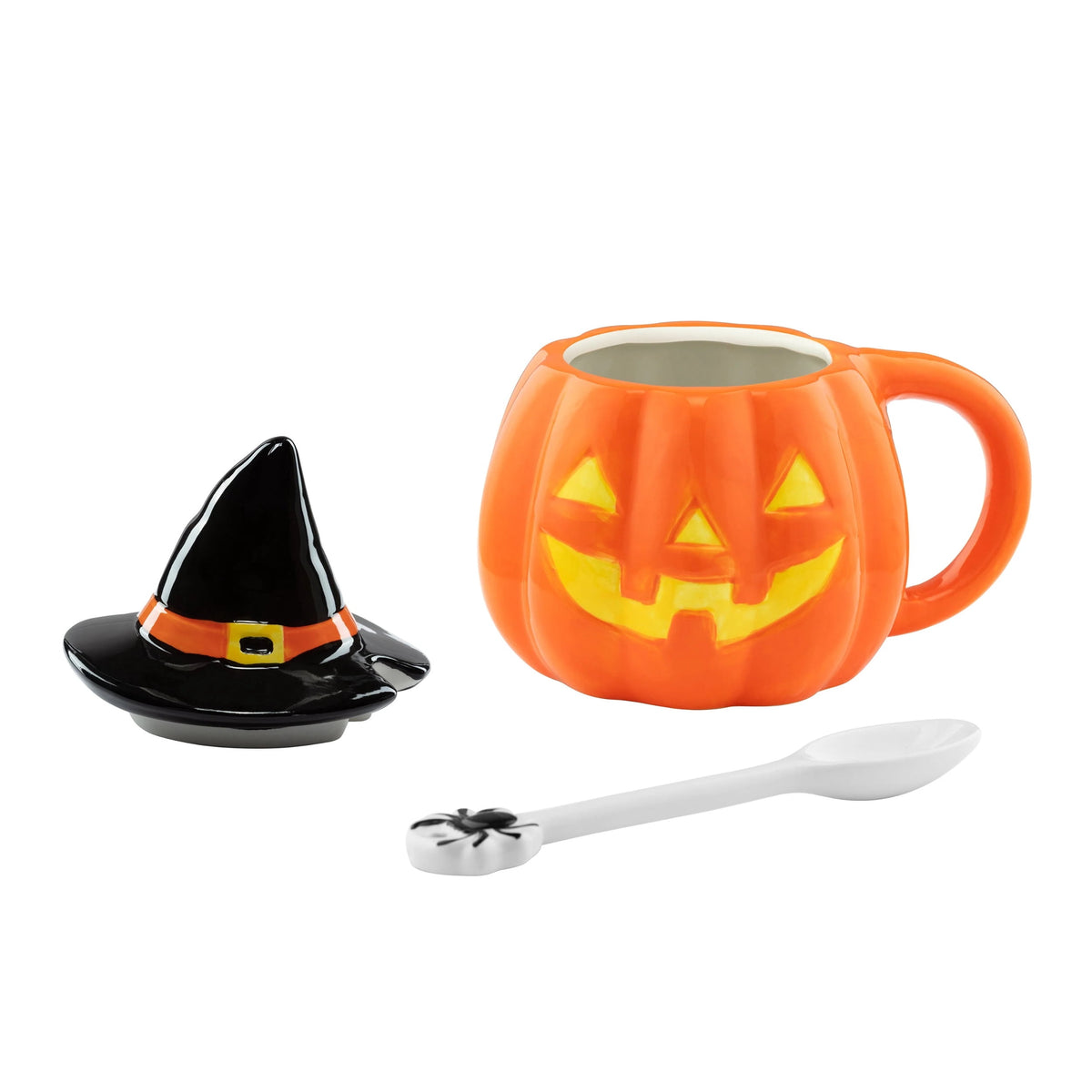 Mr. Halloween 18 oz Lidded Jack-O-Lantern Ceramic Mug with Spoon