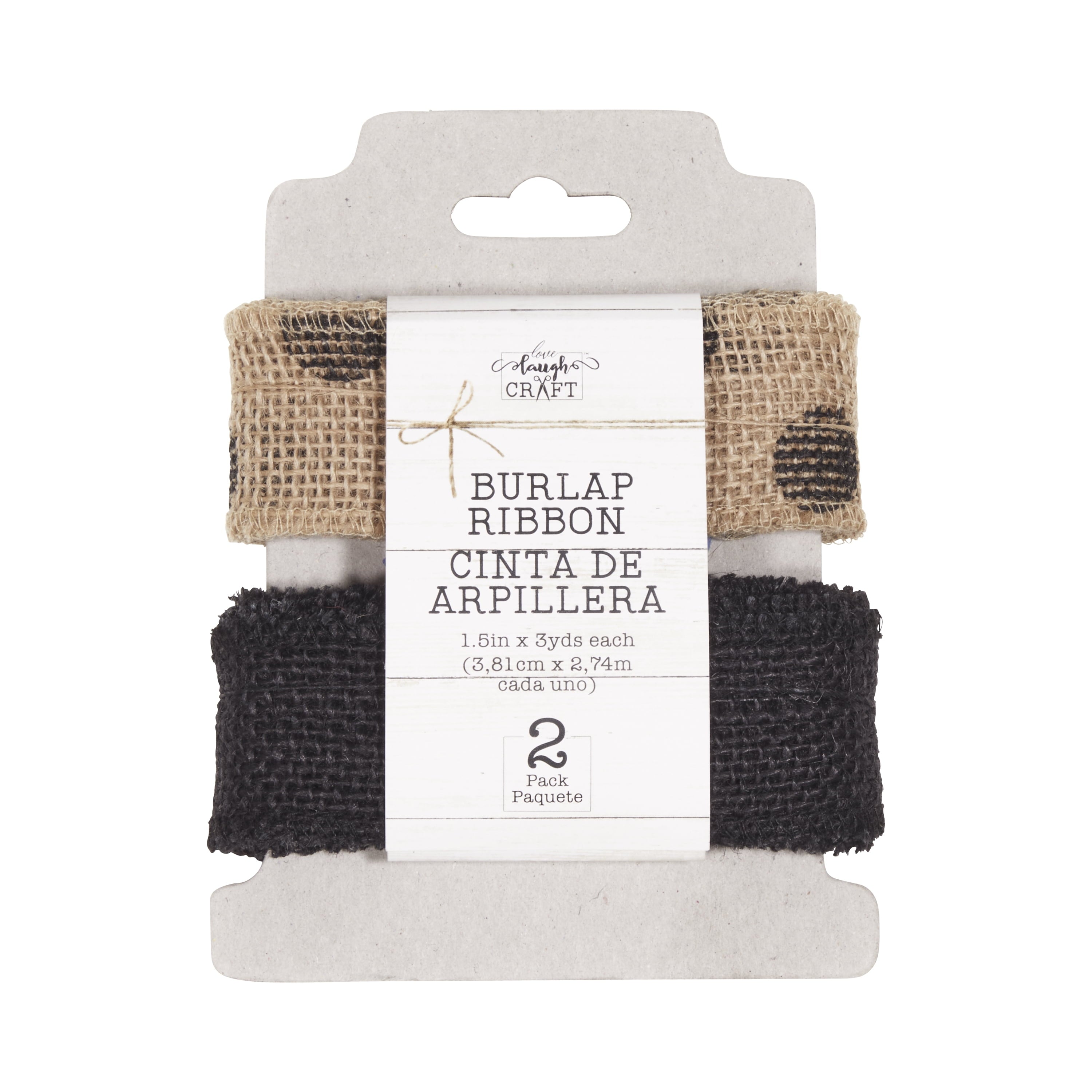 Love, Laugh, Craft Burlap Ribbon Set, 1.5"W x 3-Yds, Natural/White Stripe
