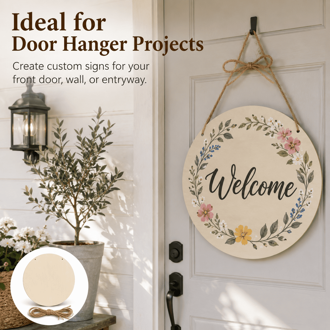 Unfinished Wood Crafts,DIY Wood Rounds for Crafts,Door Hanger Painting DIY Home Decor 12" 10 Pack