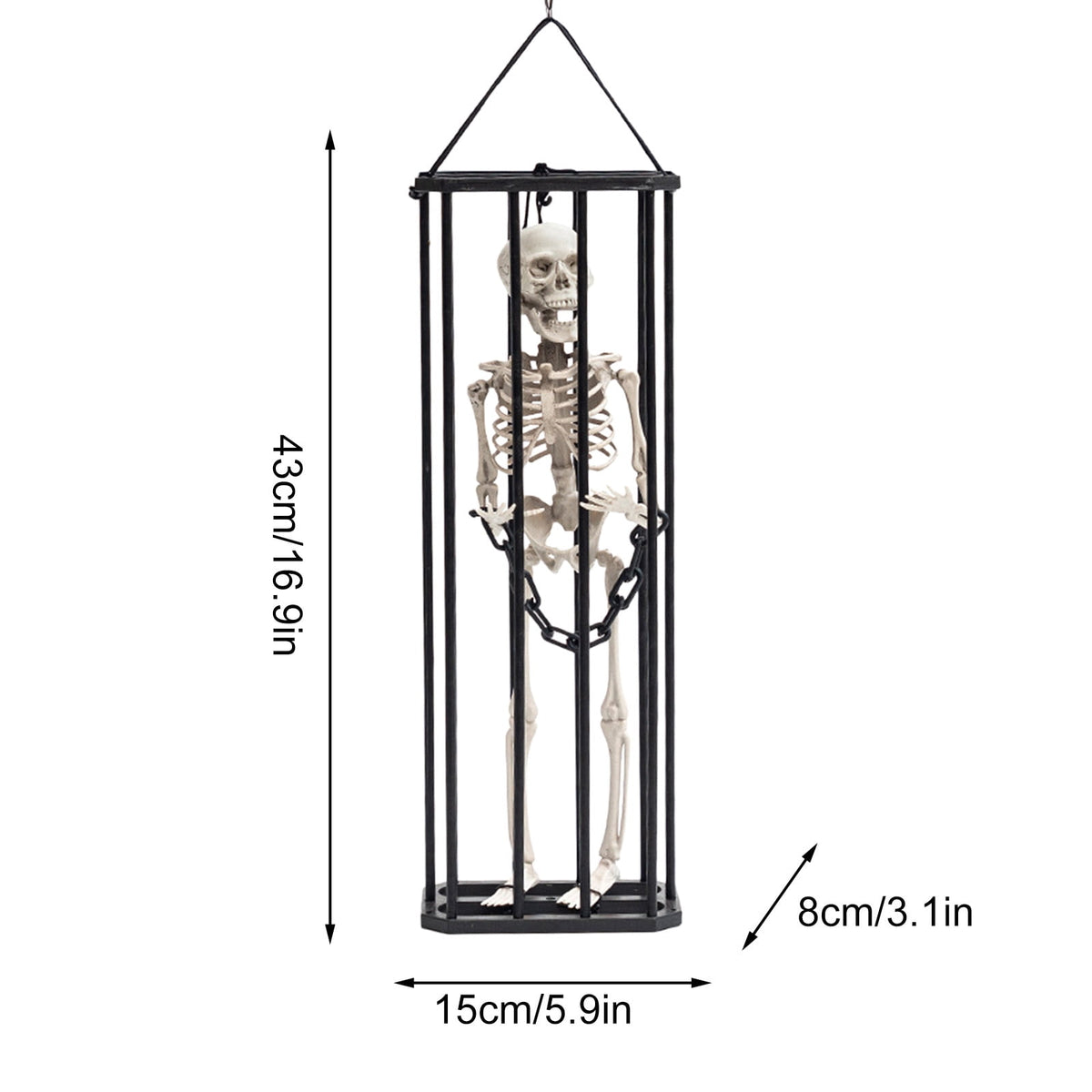 Konghyp Halloween Hanging Decoration Cage Ghost, Motion Activated Skeleton Prisoner, Creepy Party Prop for Haunted House, Animated Scare Device, Unique Halloween Decor