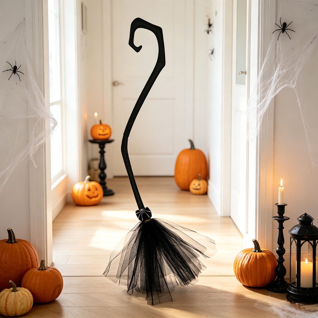 Halloween Decoration Indoor, 5.5 Ft Giant Light-Up Witches Broom, Rustic Halloween Decor for Porch, Yard, Front Door