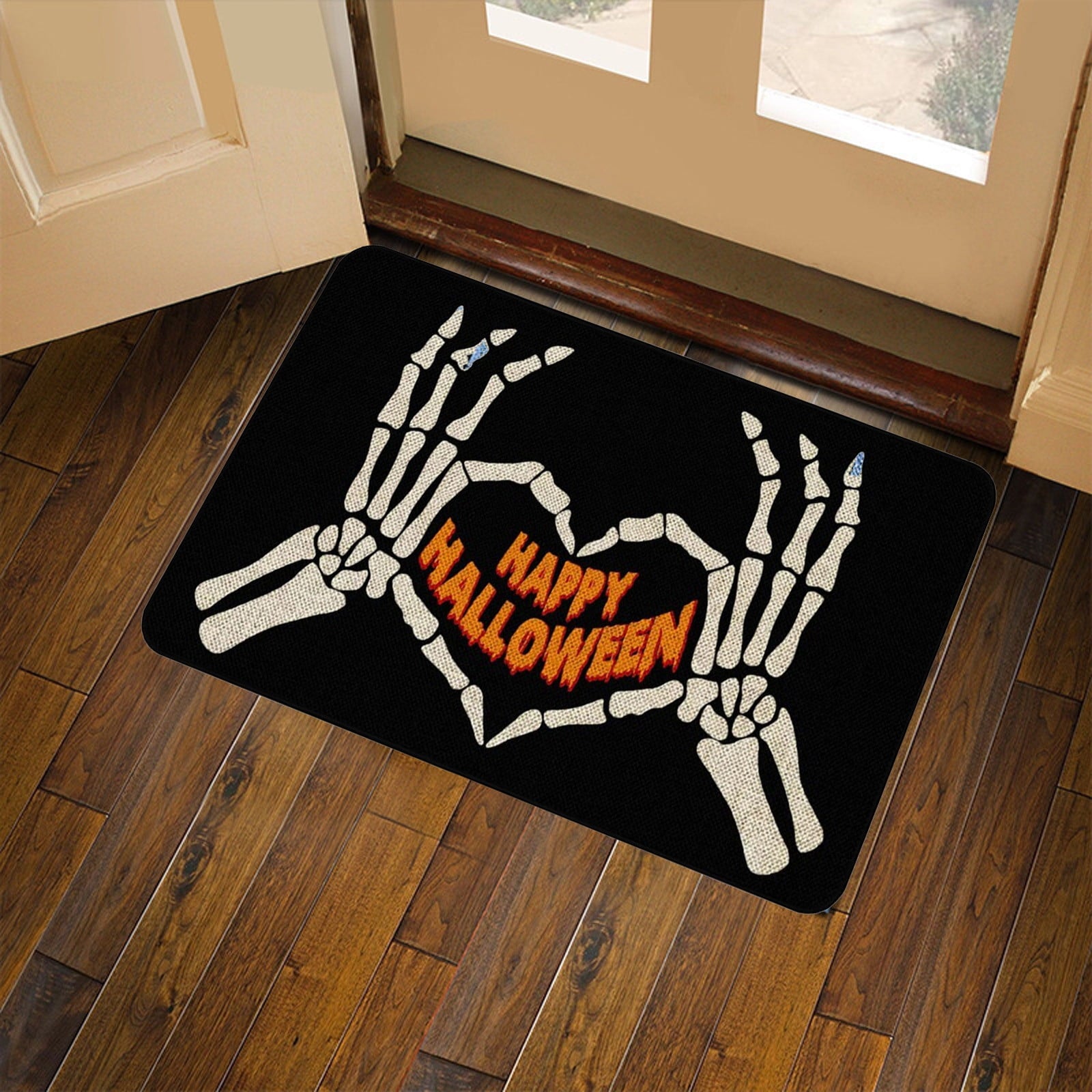 TOPRenddon Halloween Door Mat, Outdoor Front Door Decorative Doormat 16" x 24", Spider Web Bones Welcome Doormats, Non-Slip Rubber Mats Washable Carpet for Porch, Entryway, Indoor, Bathroom, Kitchen