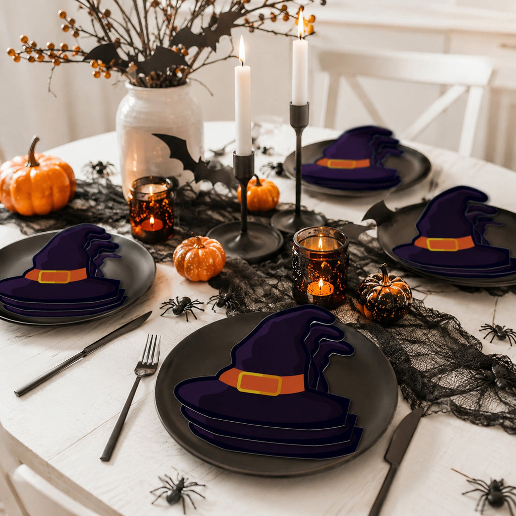JHyouerji 20 Pack Halloween Pumpkin Disposable Paper Napkins Purple Absorbent Cocktail Dessert Napkin Holiday Party Table Disposable Decor Thanksgiving Party Supplies