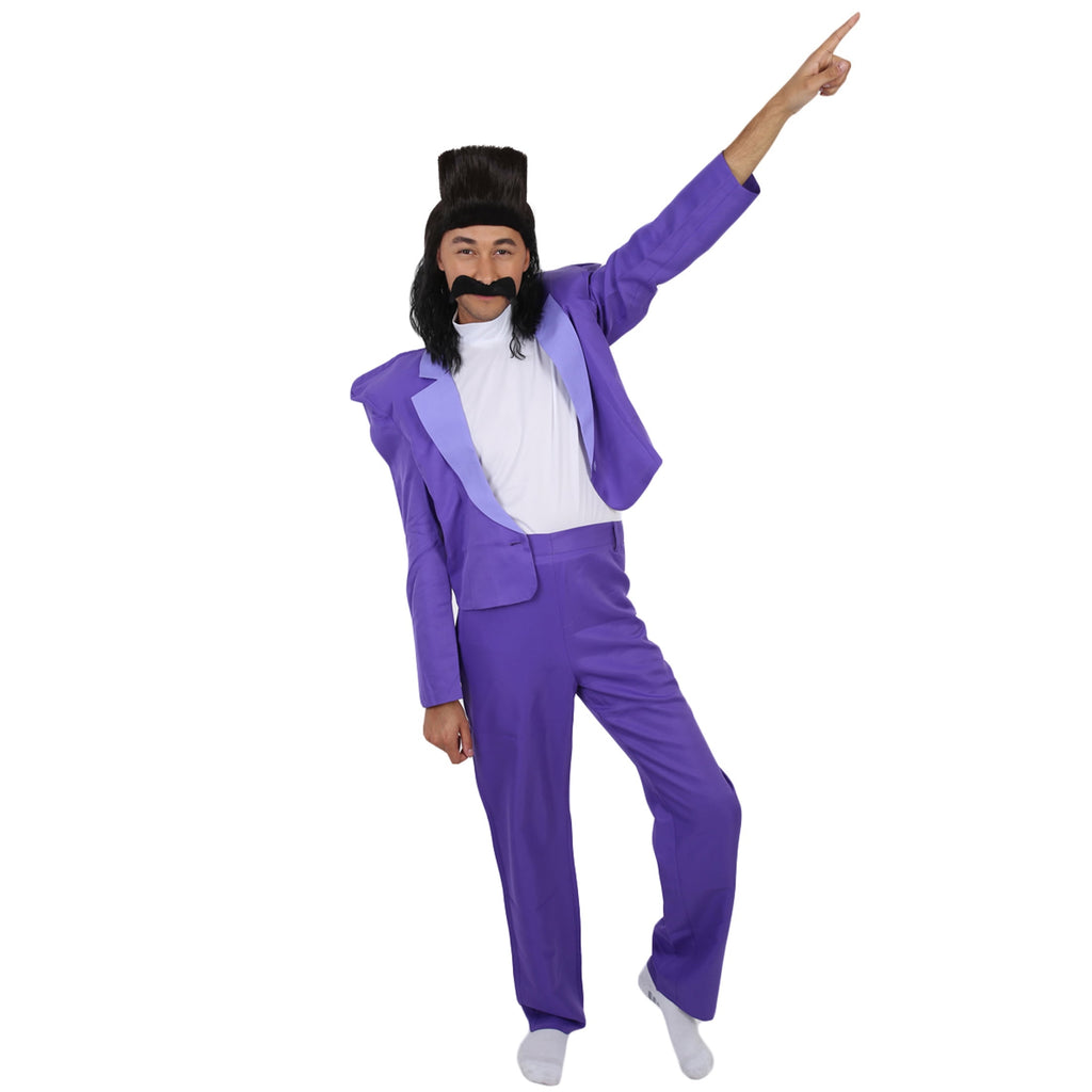 Men's Dark Purple 80s Punk Rock Star Costume for Adult – Retro Jumpsuit with Mock Turtleneck for Halloween Cosplay