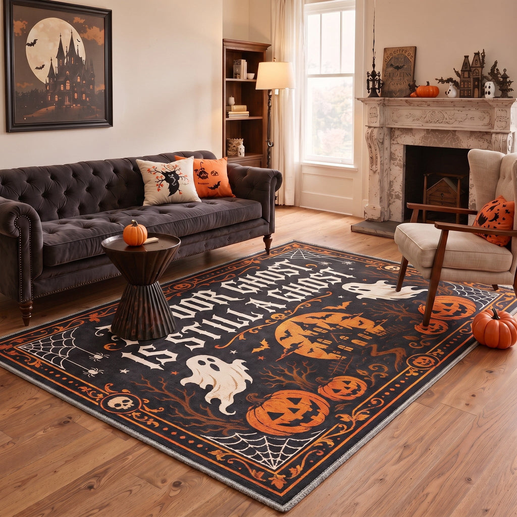 GENIMO 2'x3' Halloween Doormat, Washable Non Slip Soft Whimsical Cat Outdoor Door Mat for Front Door Covered Porch Patio Entryway, Vintage Black