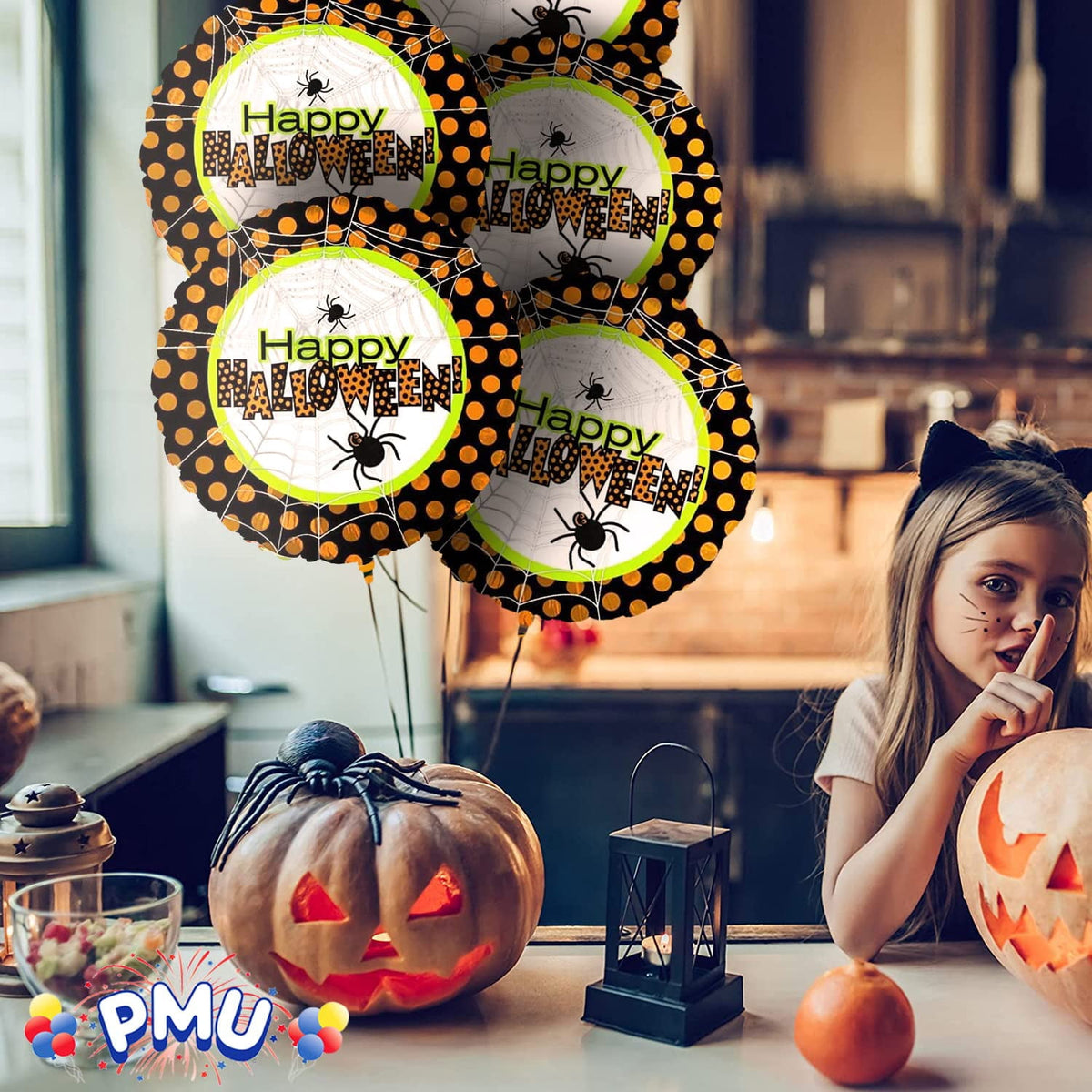 PMU Halloween Party Decoration "Happy Halloween" Jack Faces Aglow 18 Inch Mylar-Foil Balloon (1pkg) Pkg/1