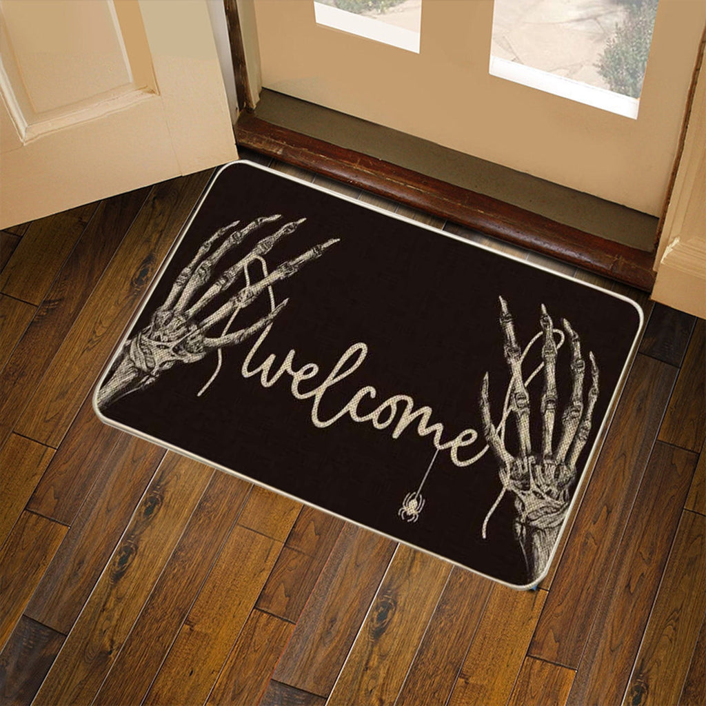 Orange Plaid Fall Outdoor Mat, Hand-Woven Porch Rug for Thanksgiving Halloween Door Decor