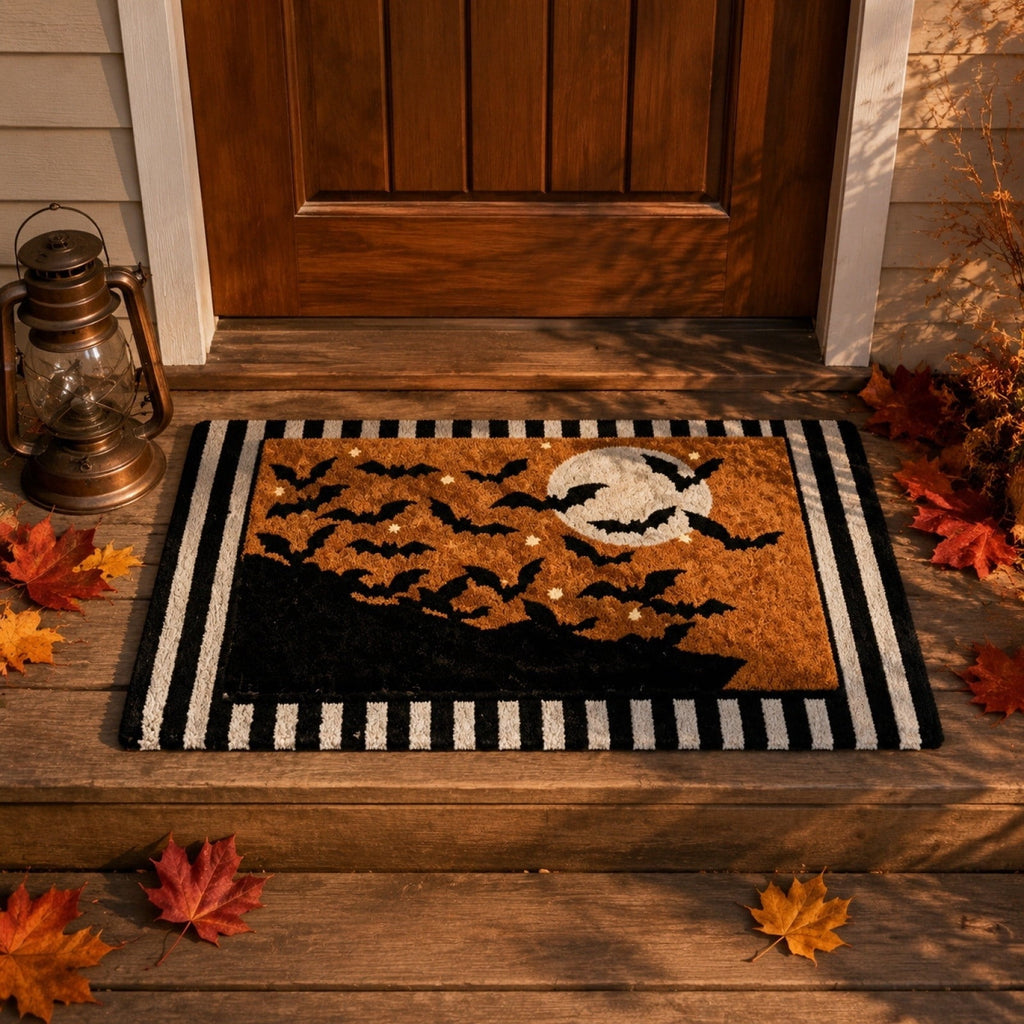 Halloween Door Mat,Halloween Rug,Halloween Porch Decor,Welcome Front Doormat Linen Rubber Layered Mats Nonslip Washable Halloween Decor For Front Porch Entryway