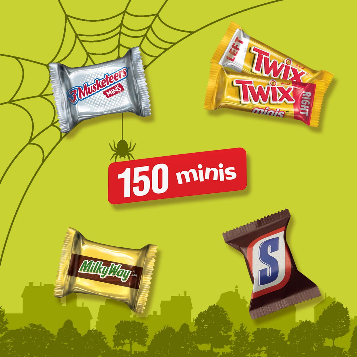 Snickers, Twix, Milky Way & 3 Musketeers Minis Halloween Candy Assortment - 150 Ct Bulk Bag