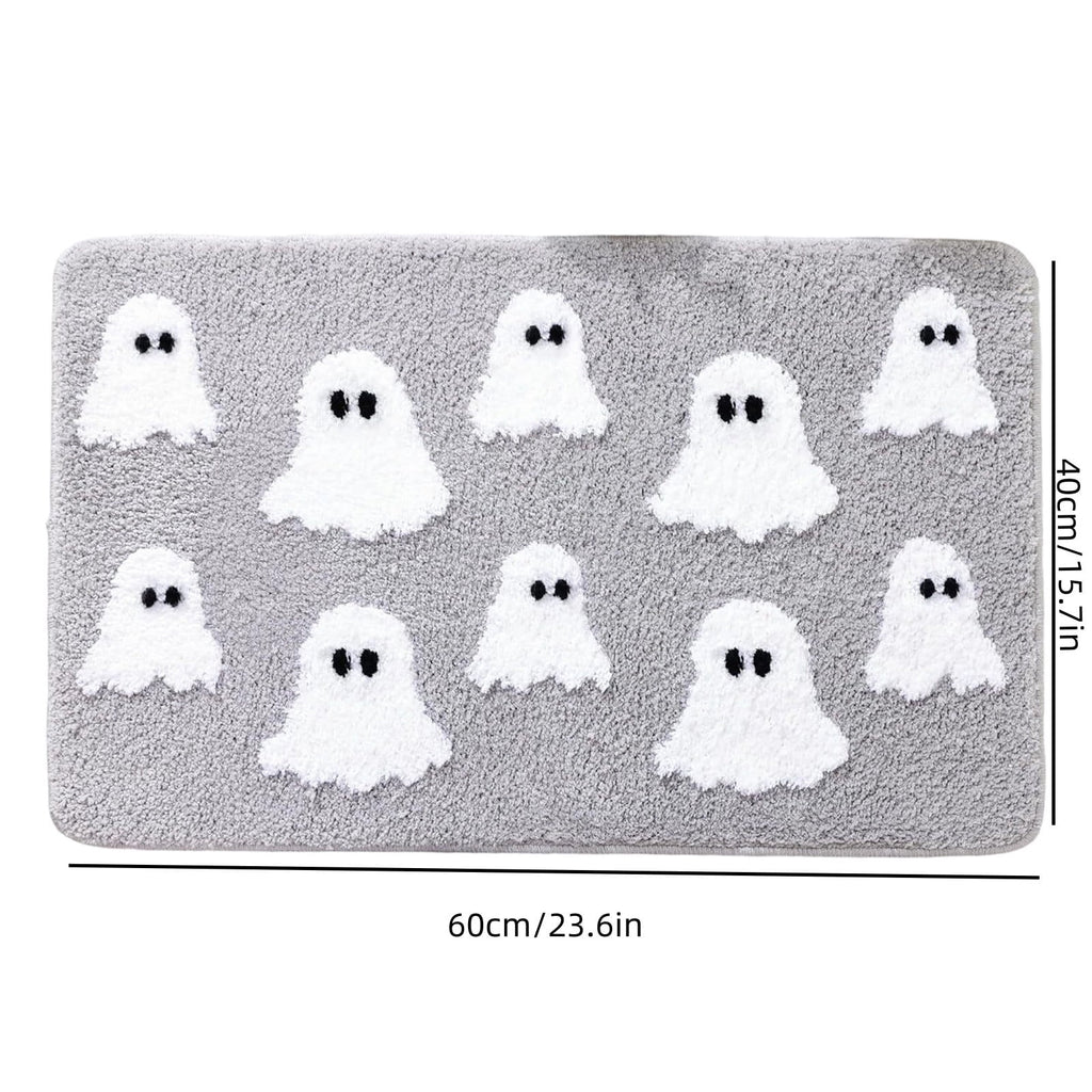 Halloween Doormat Ghost Bath Mat 23.6x15.7in Secure-Grip Absorbent Soft Faux Fur Rug for Bathroom Bedroom Living Room Decor by OVFUIZ