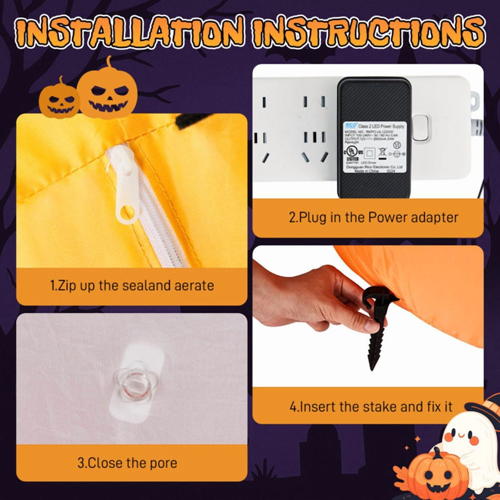 Alvantor 8 ft Long Halloween Inflatable Pumpkin Candy Display with Eyeball and 7 Warm White LED Lights