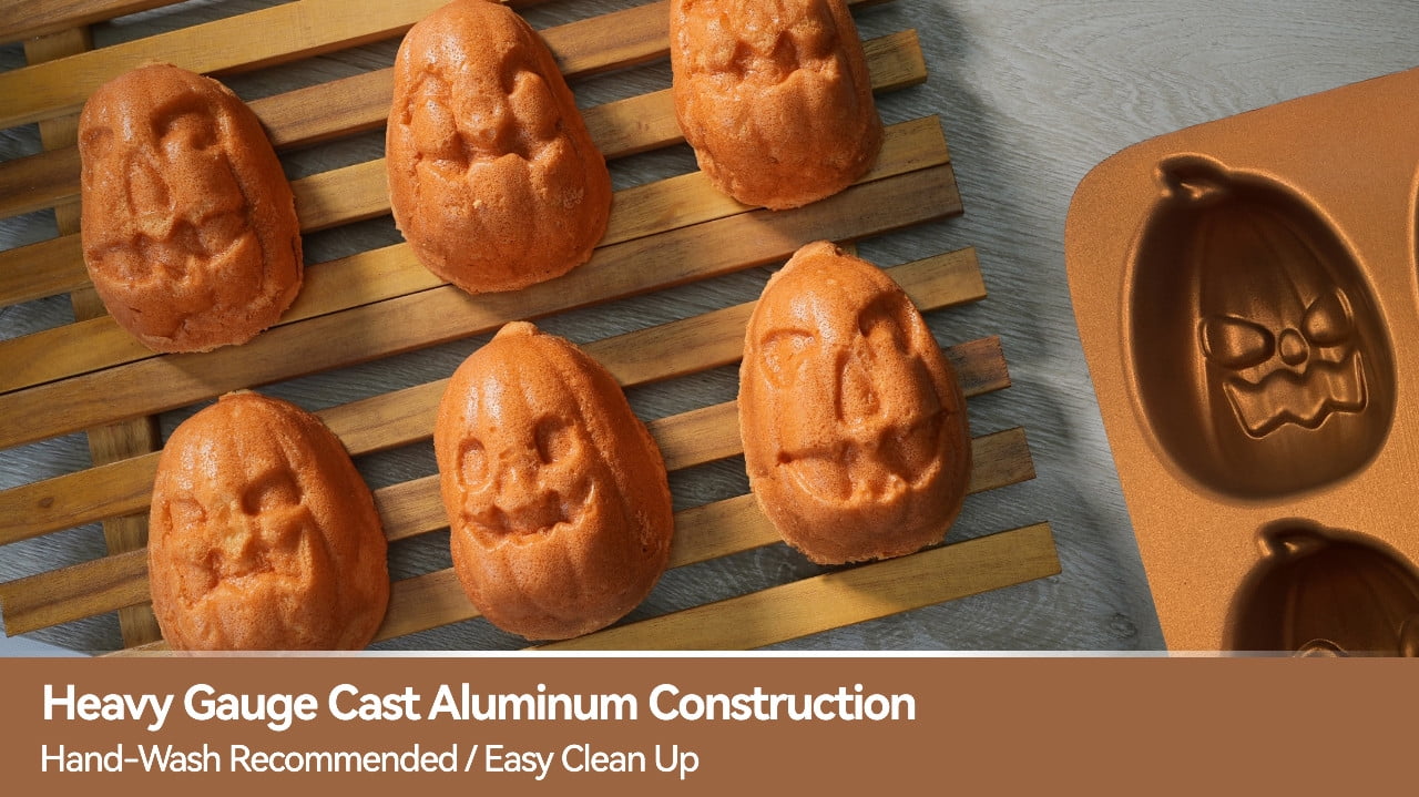 Way To Celebrate Pumpkin Cast Aluminum 6-Cavity Baking Pan, Orange Iridescent